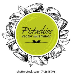 Vector frame with pistachios plant set. The illustration in vintage style.