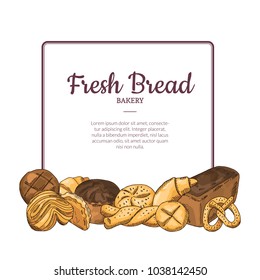Vector frame with place for text with pile of hand drawn bakery elements below illustration