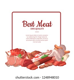 Vector frame with place for text with pile of cartoon meat elements below illustration
