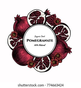 Vector frame with pomegranate. Hand drawn. Vintage style
