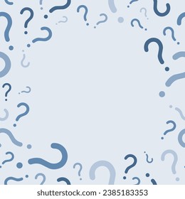 Vector frame - question mark border for survey, quiz or poll. Blue color.