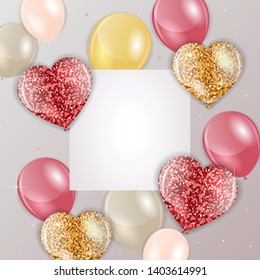 Vector frame with realistic balloons and place for text. Abstract background