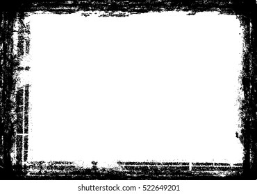 Vector Frame. rectangle for image. distress texture . Grunge Black and White border picture . 