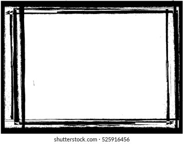 Vector Frame. rectangle for image. distress texture . Grunge Black and White border picture .