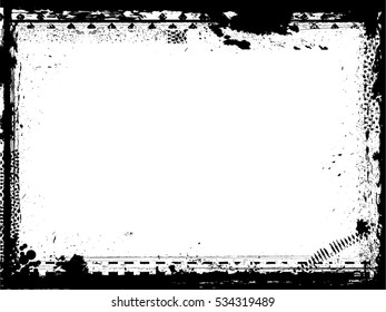 Vector Frame. rectangle for image. distress texture . Grunge Black and White border picture . 