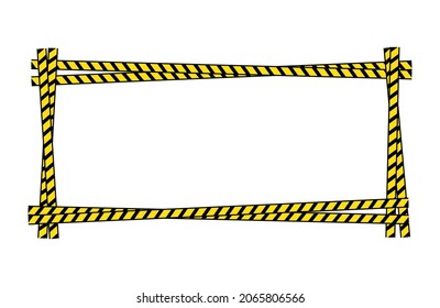 Vector Frame, Rectangular Blank Border, Warning Tapes Stripes, Black and Yellow Bright Lines, Borders Isolated on White Background.