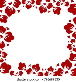 Vector frame with red cherry flowers on white  background