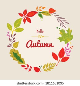 Vector frame with red and green autumn leaves