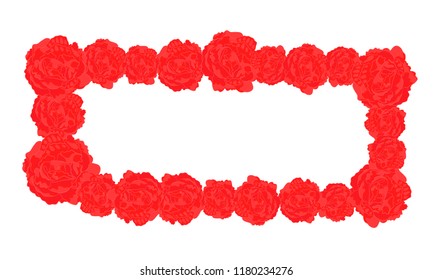 Vector Frame of Red Roses. Rectangular Floral Contour. Floral Decoration for Photo Editors, Wedding and etc