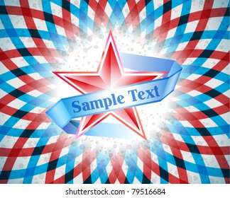 vector frame with red star and ribbon on american flag background