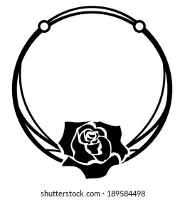 vector frame with rose in black and white colors