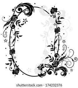 vector frame with roses  in black and white colors