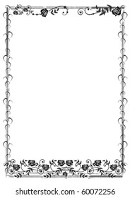 vector frame with roses in black and white colors