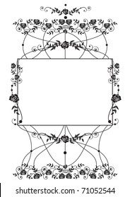 vector frame with roses in black and white colors
