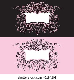 Vector frame with roses on brown and pink background