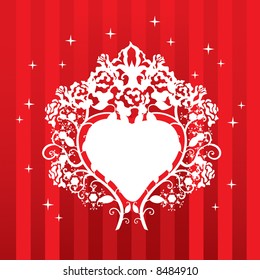 Vector frame with roses on red background