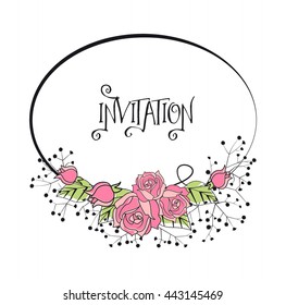 Vector frame with roses, rosebuds and decoration roses