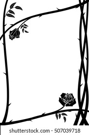 vector frame with roses thorny branch in black and white