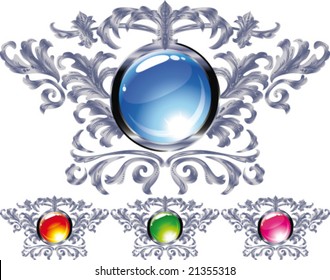 Vector frame. Round. In a silver frame. From vintage ornament.