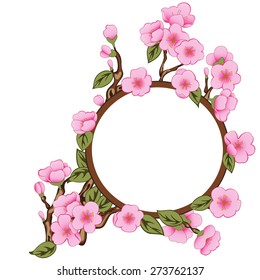 Vector frame with sakura flowers on white