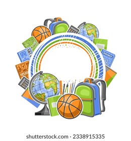 Vector frame for School with empty copy space for ad text, decorative layout with illustration of variety school textbooks and compass dividers, group of different school tools on white background