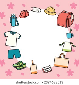 Vector frame of school supplies for starting elementary school