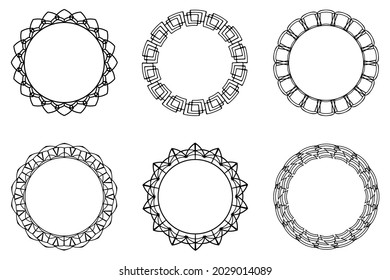 Vector frame set, Collection of black linear ornate frames. Rounded abstract frames, copy space for yout text and picture.