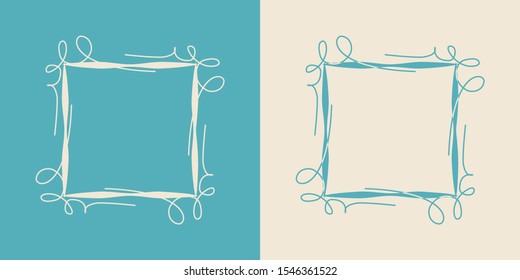 Vector frame set. Cool square swirl corners vignette. Vector. Isolated. For modern quotes framing in app, public postings.