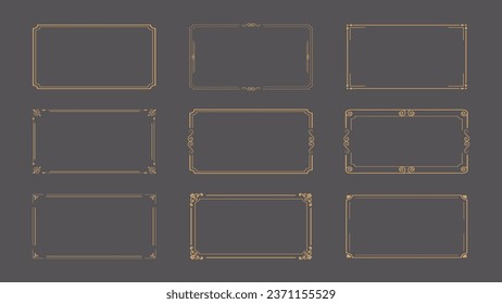 Vector frame set. Decorative golden frames isolated illustrations. Wedding design elements. Decorated borders