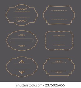 Vector frame set. Decorative golden frames isolated illustrations. Wedding design elements. Decorated borders