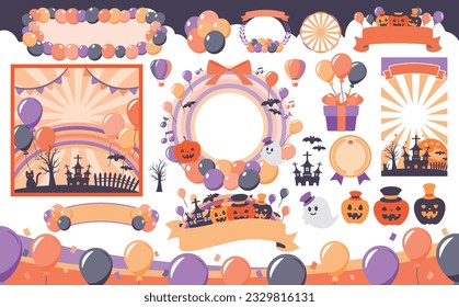 Vector frame set material for cute fall Halloween and Halloween pop-up event headline designs and decorations.