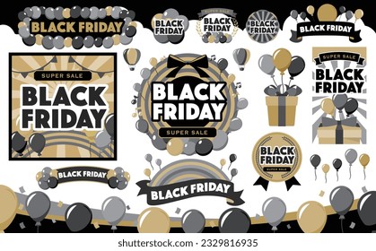 Vector frame set material for pop balloons and balloons sale event headline design and garnish_November Fall Black Friday