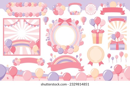 Vector frame set of pop and colorful balloons and balloons for event headlines and decorations.