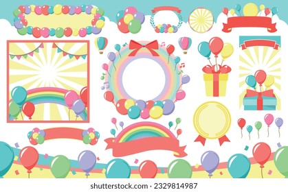 Vector frame set of pop and colorful balloons and balloons for event headlines and decorations.
