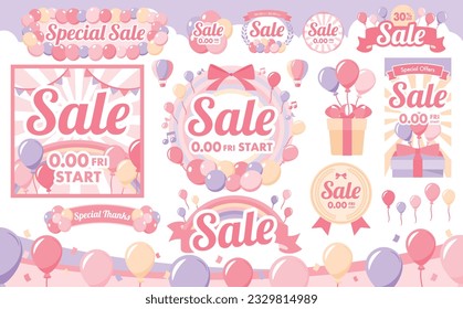 Vector frame set of pop and colorful balloons and balloons for event headlines and decorations.