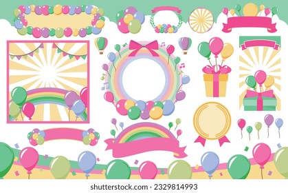 Vector frame set of pop and colorful balloons and balloons for event headlines and decorations.