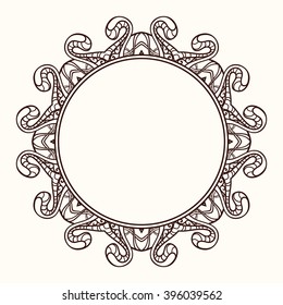 Vector frame in shape of a circle. Ornate element for design. Vintage round frame