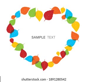 Vector frame in the shape of a heart created with leaves. Isolated on white background.