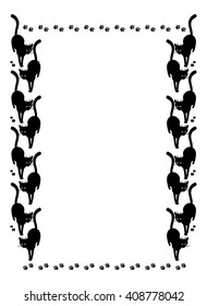 Vector frame with silhouette of a black stray cat.