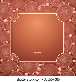 Vector frame with silhouette  roses. Romantic card whith  space for your text.