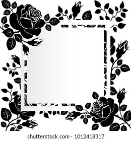 Vector frame with silhouettes of roses.Monochrome composition on a white background.
