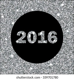 Vector frame with silver glitter stars and lights, sparkles. Silver new year background