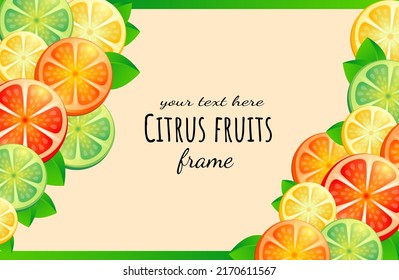 Vector Frame With Slices Of Lemon, Lime, Orange And Grapefruit  For Banners, Cards, Flyers, Social Media Wallpapers, Etc.