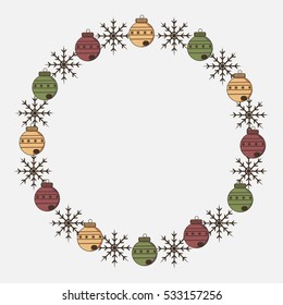 Vector frame with snowflakes and Christmas balls. The idea for the New Year. It can be used to design websites, postcards, etc.