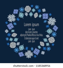 Vector frame with snowflakes and free place for your text. Flat style isolated on background.