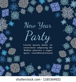 Vector frame with snowflakes and free place for your text. Flat style isolated on background.