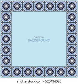 Vector frame in Spanish style. Spain tilework. Portugal ceramic tiles. Azulejo background.