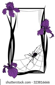 Vector frame with spider and flowers of iris