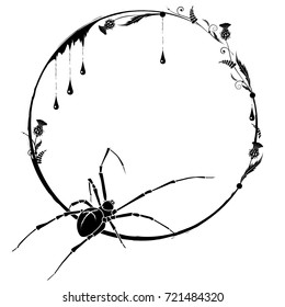 vector frame with spider and thistle in black and white