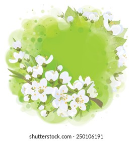 Vector frame,  spring blossoming background.